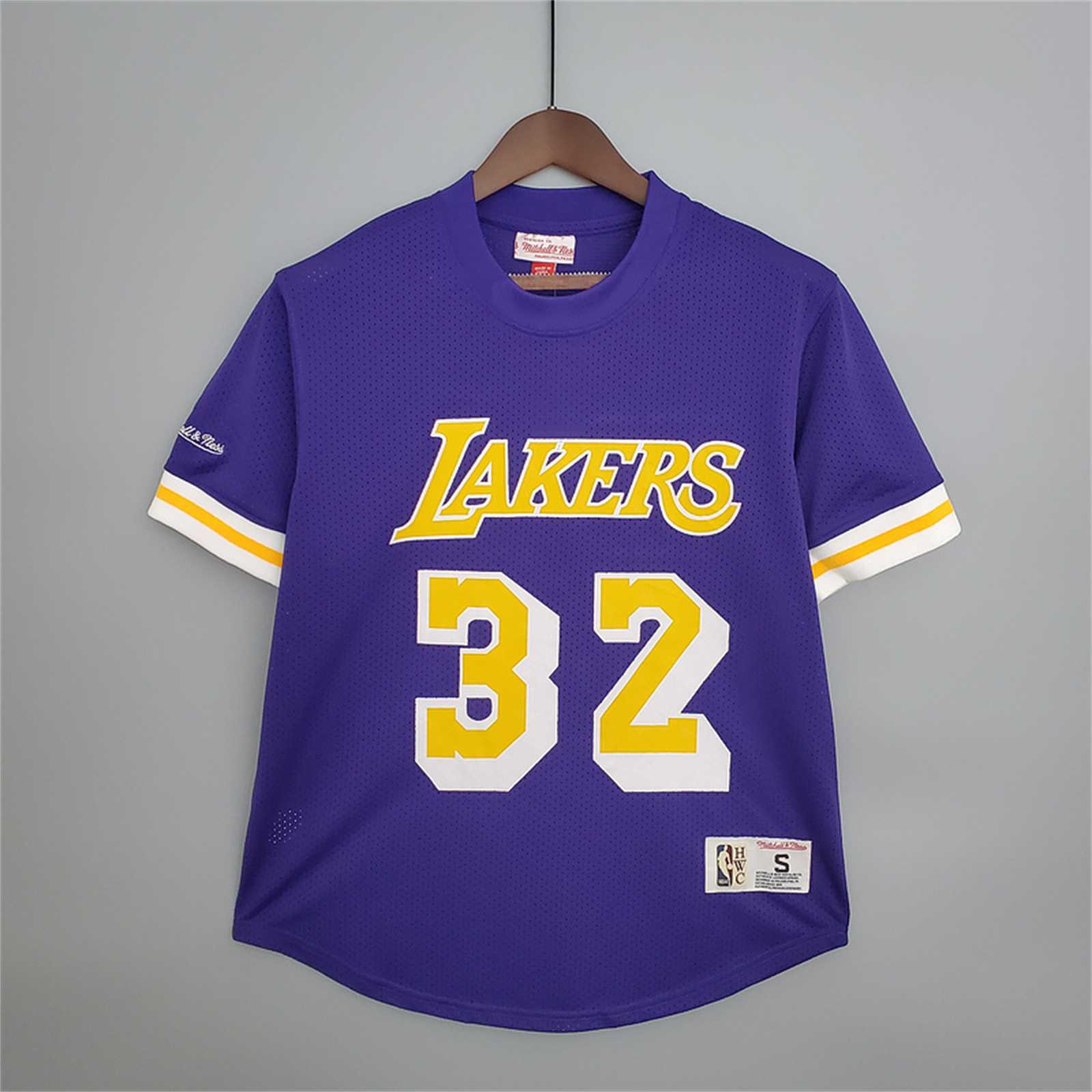 Mitchellness Lakers Purple No. 32 Johnson Retro Mesh Short Sleeve